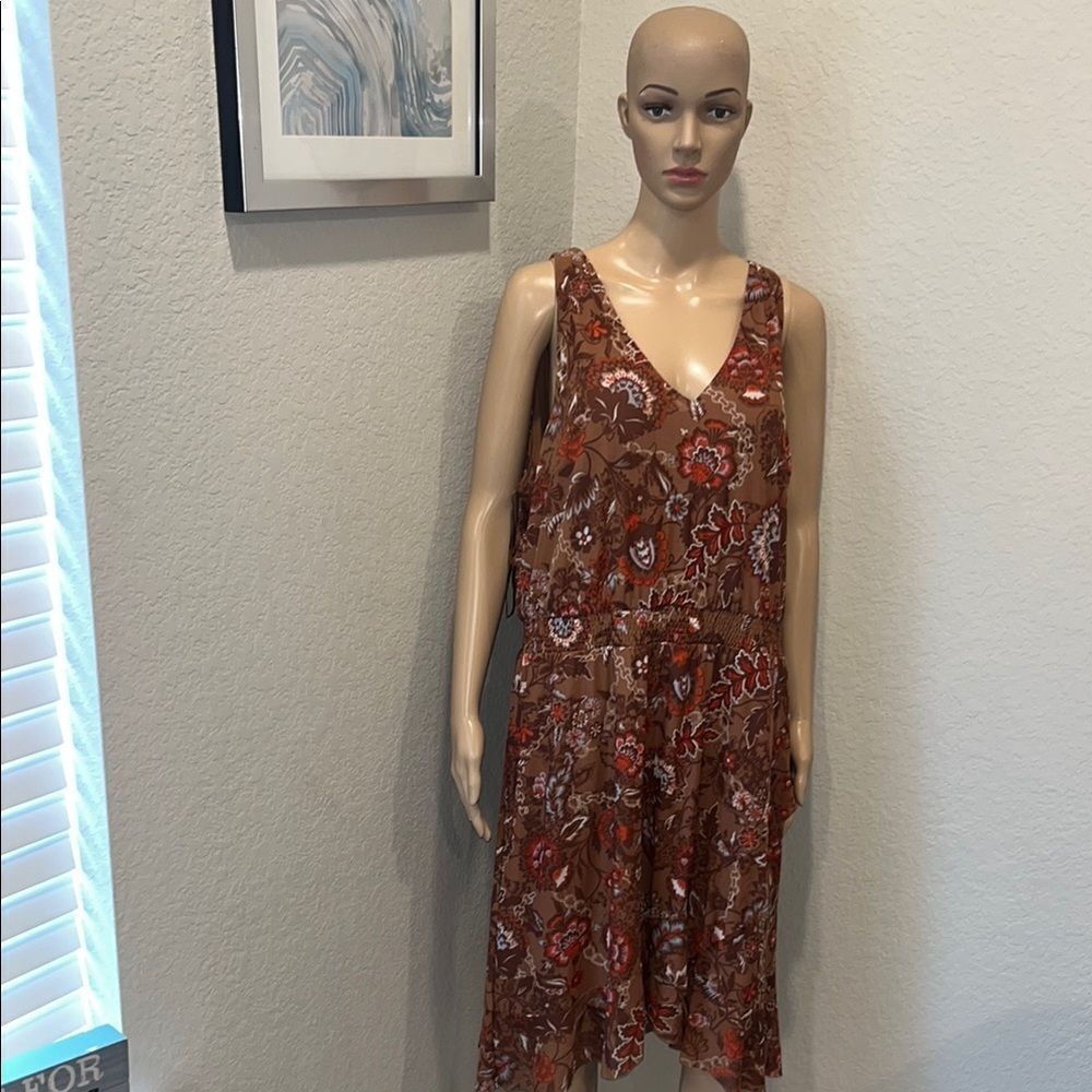 Idyllwind Red and Brown V-Neck Sleeveless Mini Sundress